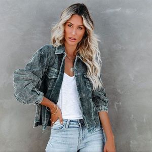 Vici Olive green distressed corduroy jacket. Size Large.